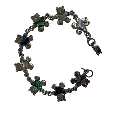 #ad Teddy Bear Linked Bracelet Silver Tone Bears Blue Pink Green Enamel $11.99