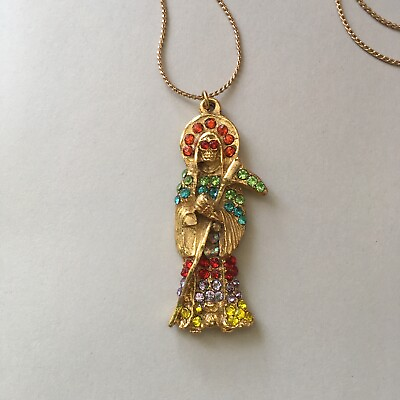 #ad Santa Muerte Necklace made in Mexico Mexican Holy Death Rainbow Color $20.00