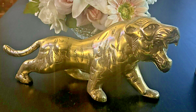 #ad Vintage Large Brass Bengal Tiger 14 inches heavy over 3 lbs $55.00