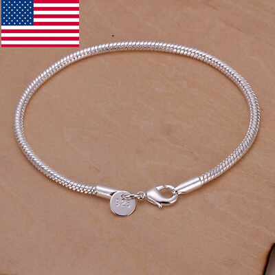 #ad 925 Silver Bracelet 3mm Snake Chain Men Women Fashion Jewelry Gift Wholesale US $1.46
