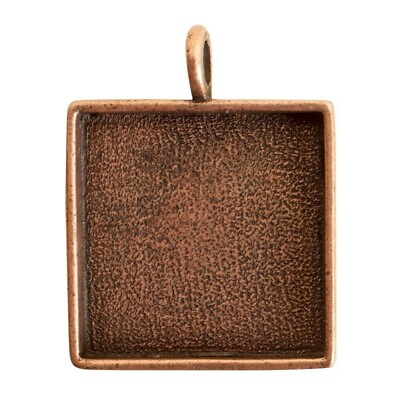 #ad 1 Antiqued Copper Plated Pewter Large Square Bezel Pendant $7.92