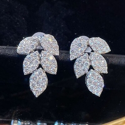 #ad Cute Women Leaf Shaped 925 Silver Stud Earrings Gifts Cubic Zirconia Jewelry C $3.28