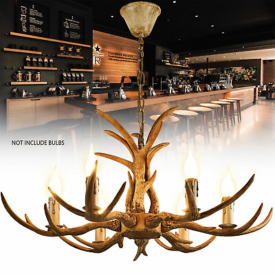 #ad 6 Lights Rustic Deer Horn Antler Chandelier Pendant Light Ceiling Lamp Fixture $112.10