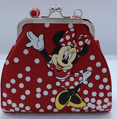 #ad Disney Parks Minnie Mouse Red Girls Purse Bead Handle Bow Polka Dot Faux Leather $17.98