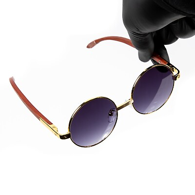 #ad Vintage Large Purple Tint Gradient Round Woodgrain Buffs Hip Hop Sunglasses $10.99