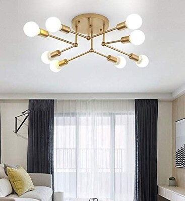 #ad Gold Mid Century Italian Brass Antique Classic Chandelier Ceiling Lamp 8 Lights $172.99