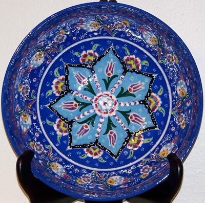 #ad Turkish Blue 10quot;x3 1 2quot; Handmade Iznik Tulip amp; Floral Pattern Ceramic Bowl $45.47