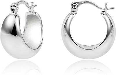 #ad Sterling Silver Chunky Hoop Earrings for Women Hypoallergenic Thick Huggie Earri $40.99