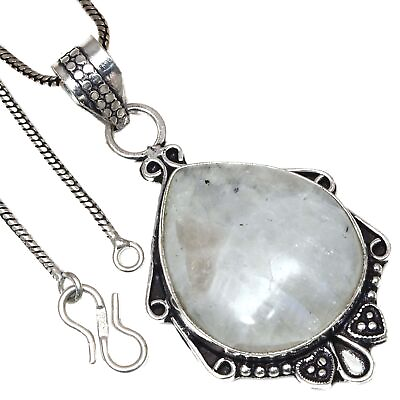 #ad Pendant Moon Stone Cabochon Gemstone Valentine#x27;Day Ethnic Silver Jewelry 2quot; $8.27