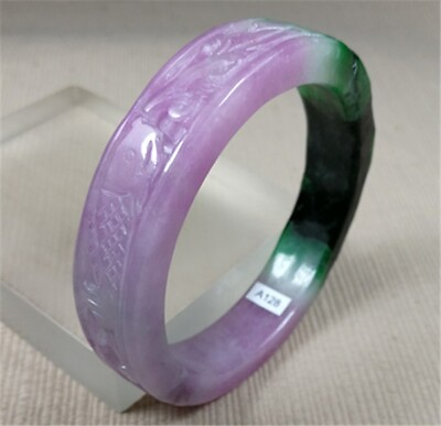 #ad 58.5mm Natural Ice Green Lavender Ancient Jadeite Emerald Jade Bracelet Bangle $55.00