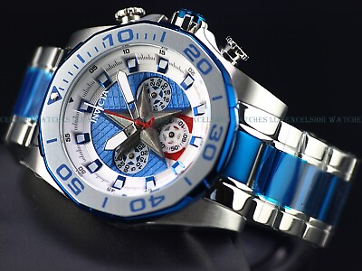 #ad Invicta Marvel Captain America 48mm Chronograph Limited Ed Silver Blue Watch New $79.99
