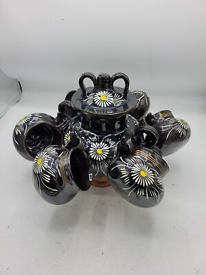 #ad Mexican teapot and six attached teacups all hand crafted and hand painted $54.00