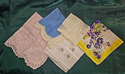#ad GORGEOUS vintage antique ladies floral embroidered handkerchiefs hankies lot $9.99