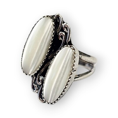 #ad Navajo Mother Of Pearl Ring Sterling Cabochon Native American 925 Silver Vtg 6 $119.96