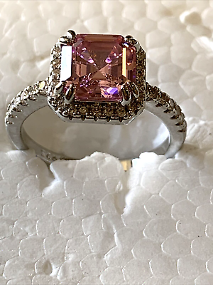 #ad Beautiful S925 Silver Sapphire Ring Sz 8 PINK STONE $135.95