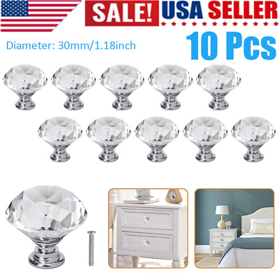 #ad 10Pcs Crystal Glass Diamond Shape Cabinet Knob 1.2in Drawer Cupboard Handle Pull $9.35