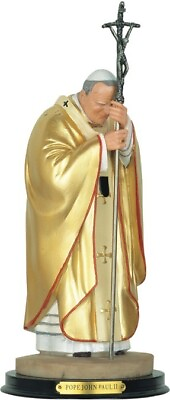 #ad 12quot;H Pope John Paul II with Papal Ferula Crucifix in Gold Holy Figurine $50.77