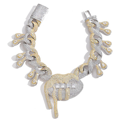 #ad 14K Gold Lips Cuban Link Moissanite Bracelet Hip Hop Infinite Chain Fashion Gift $210.00