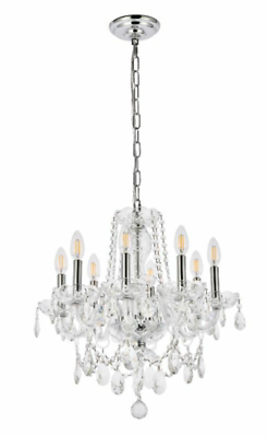 #ad Chrome and Crystal Chandelier Pendant Bathroom Dining Room 8 Light Fixture 20 in $426.89