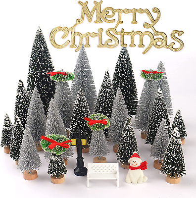 #ad Mini Miniature Christmas Pine Tree with Wooden Base Tree Silver Green 30Pcs $18.66
