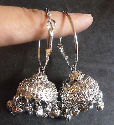 #ad Indian Bridal Silver Plated South Traditional Earrings Jhumka Ring Jhumki Set $17.25