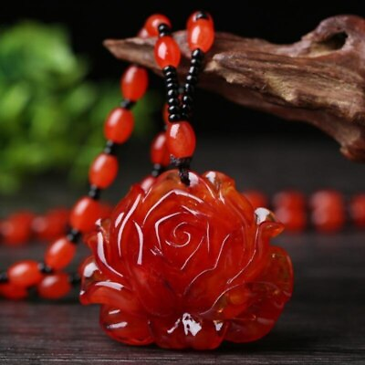 #ad Classical Fashion Red Rose Pendant Stone Bead Necklace Women Imitation Jade Gift $7.49