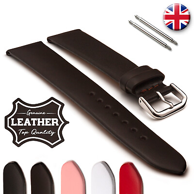 #ad Thin Flat Genuine Leather Watch Band Strap with Plain Smooth Finish GBP 9.99