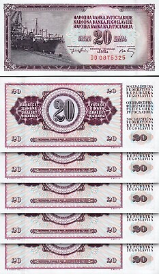 #ad Yugoslavia 20 Dinar 1974 UNC 5 PCS Consecutive LOT P 85 $3.40