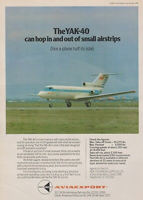#ad Aviation Magazine Print Photo Yak 40 Soviet Airliner 1976 $11.25