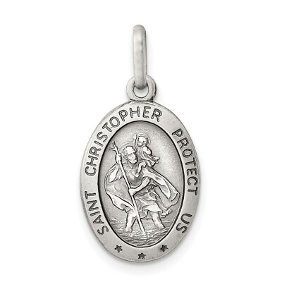 #ad Sterling Silver 925 St. Saint Christopher Oval Medal Pendant 0.99 Inch $22.38