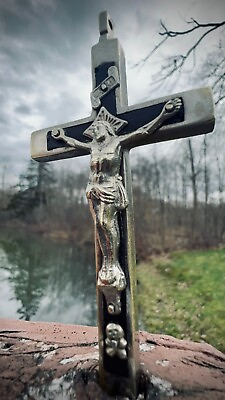 #ad #ad Stunning HEAVY GAUGE Late 19th Century Brass Silver Hand Forged Italian Crucifix $245.00