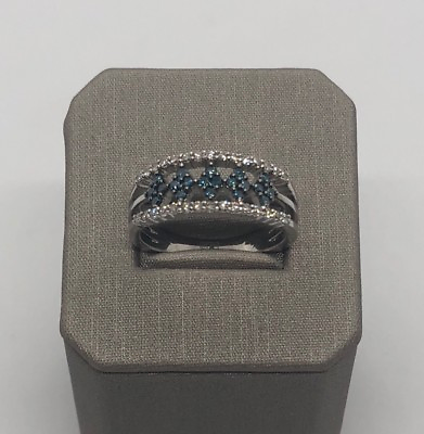 #ad NEW 14k Solid White Gold Genuine Diamond Ring Fancy Blue diamond $1099.15