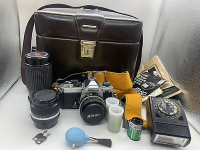 #ad Nikon FM Vintage 35 Mm Camera Plus 2 Extra Lenses amp; Accessories In Bag a1 $339.95