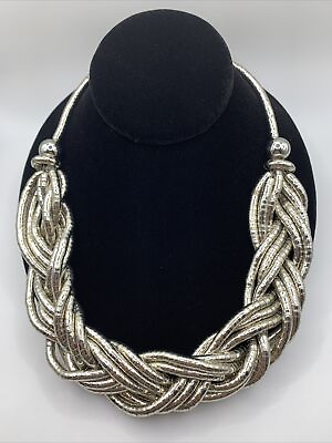 #ad Braided Silver tone Metallic Necklace $16.00