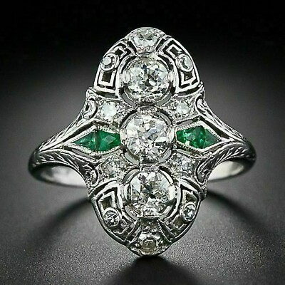 #ad Filigree Vintage Lab Created Diamond Modern Art Deco Engagement 925 Silver Ring $86.00
