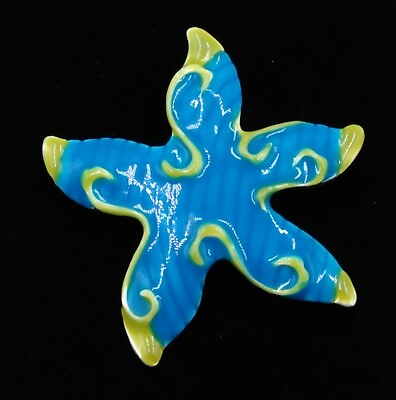 #ad MJ Blue Green Enamel 2.5quot; Vintage Starfish Brooch Pin Pendant $16.38