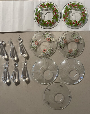 #ad Rare Vintage Lot Glass Bobeches amp; Crystal Chandelier Parts 13 Pieces Droplets $49.99