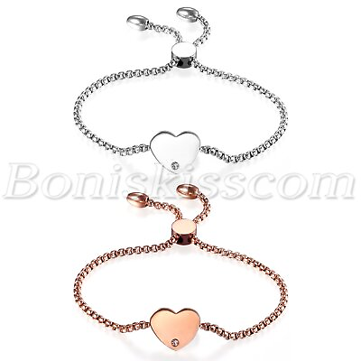 #ad Women Stainless Steel Love Heart Freely Adjustable Bracelet Valentine#x27;s Day Gift $8.99