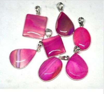 #ad Pink Agate Gemstone Wholesale Pendant Lot 925 Sterling Silver Plated Pendant. $81.00