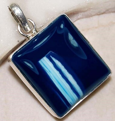 #ad Natural Banded Agate 925 Sterling Silver Pendant Jewelry NW17 7 $30.99