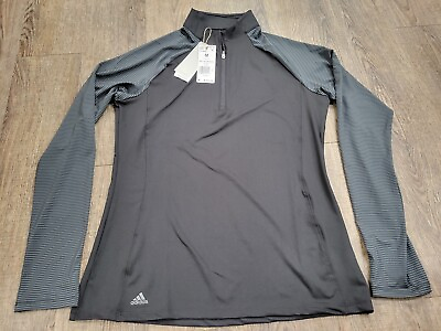 #ad Adidas NWT Black Stripe Sleeve Prime Green 1 4 Zip Athletic Shirt Long Sleeve M $24.99