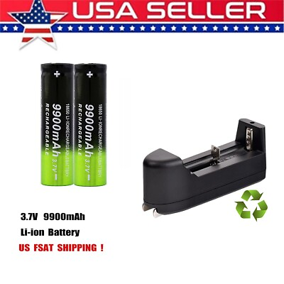 #ad 2PC 3.7V 9900mA Li ion Battery Rechargeable Battery NO Smart Charger Flashlight $12.99