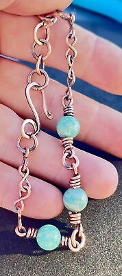 #ad Amazonite Handmade copper wire wrapped Bracelet Antiqued 6 7.5” Adjustable $12.90
