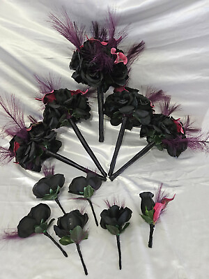 #ad Black amp; purple Wedding Bouquet Set $125.00