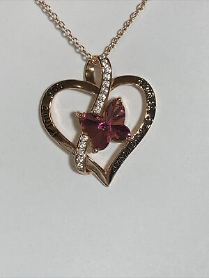 #ad Old Rubin CZ Heart Pink Butterfly Necklace In 18k Rose Gold Over Sterling Silver $20.99