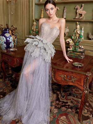 #ad Strapless Prom Dress Beaded Evening Dresses Elegant Gowns Vestidos De Novia $156.55