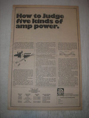#ad 1973 Ampeg Amps Ad How to Judge five kinds of amp power $19.99