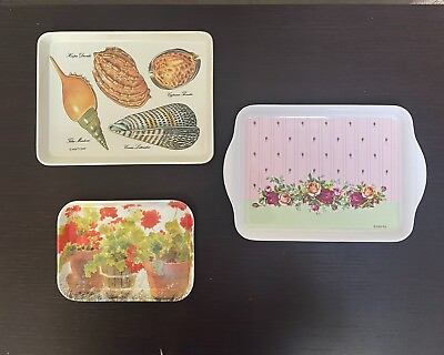 #ad Set of 3 Small Vintage Tray Seashell Tray and 2 Flower Trays $26.00