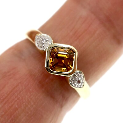#ad PETITE 14k Solid Yellow Gold 1 2ct Natural Orange Sapphire Diamond Ring Sz 6.75 $321.75