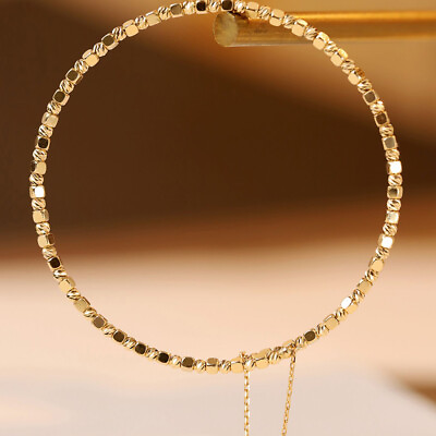 #ad 18k Solid Gold Bangle Bracelet Bead Square Sugar Elastic Charm Size 6.5quot; 7.9quot; $459.95